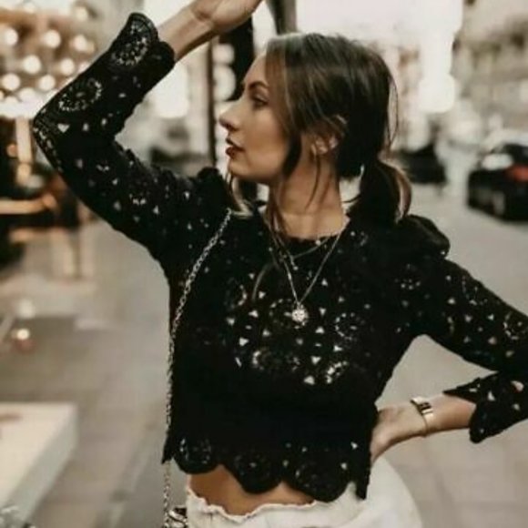 ZARA Crochet Textured weave top with voluminous/puff sleeves - Picture 9 of 9